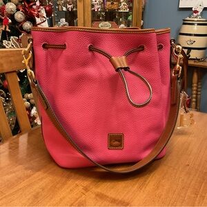 Dooney & Bourke Hot Pink Leather Drawstring Bucket Bag NEW